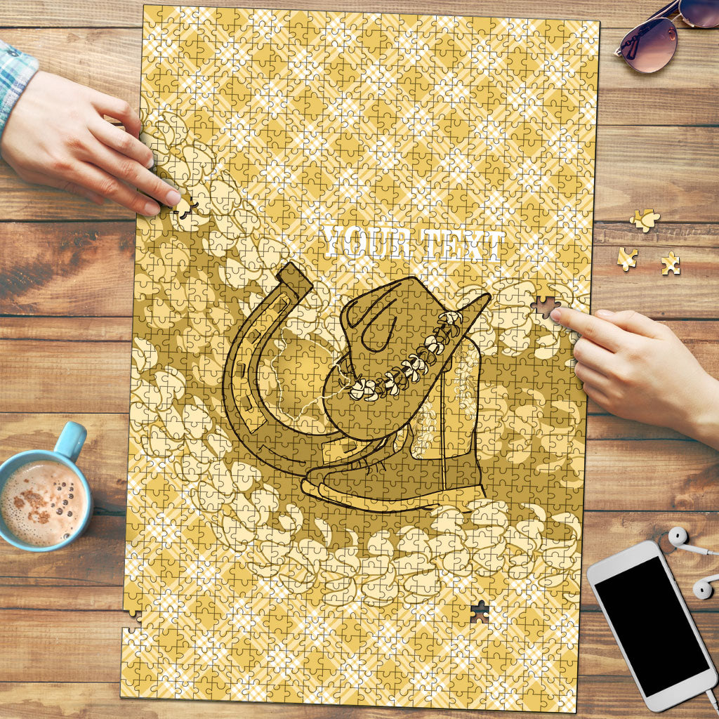 Melemele Hawaii Cowboy Palaka Motifs Personalised Puzzle Paniolo Festival Puakenikeni Lei LT14 Yellow - Polynesian Pride