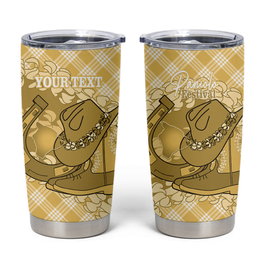 Melemele Hawaii Cowboy Palaka Motifs Personalised Tumbler Cup Paniolo Festival Puakenikeni Lei LT14 Yellow - Polynesian Pride