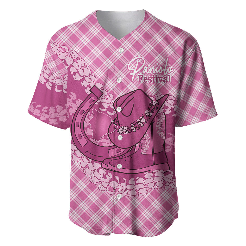 Alaka Hawaii Cowboy Palaka Motifs Personalised Baseball Jersey Paniolo Festival Puakenikeni Lei LT14 Pink - Polynesian Pride