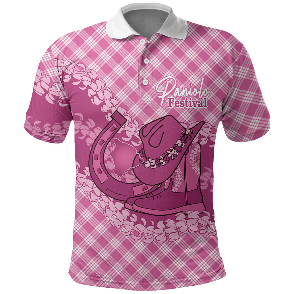 Alaka Hawaii Cowboy Palaka Motifs Personalised Polo Shirt Paniolo Festival Puakenikeni Lei LT14 Pink - Polynesian Pride