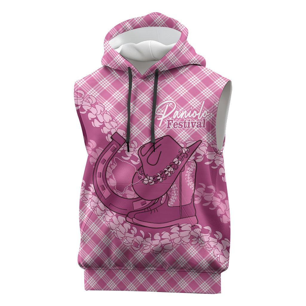Alaka Hawaii Cowboy Palaka Motifs Personalised Sleeveless Hoodie Paniolo Festival Puakenikeni Lei LT14 Pink - Polynesian Pride