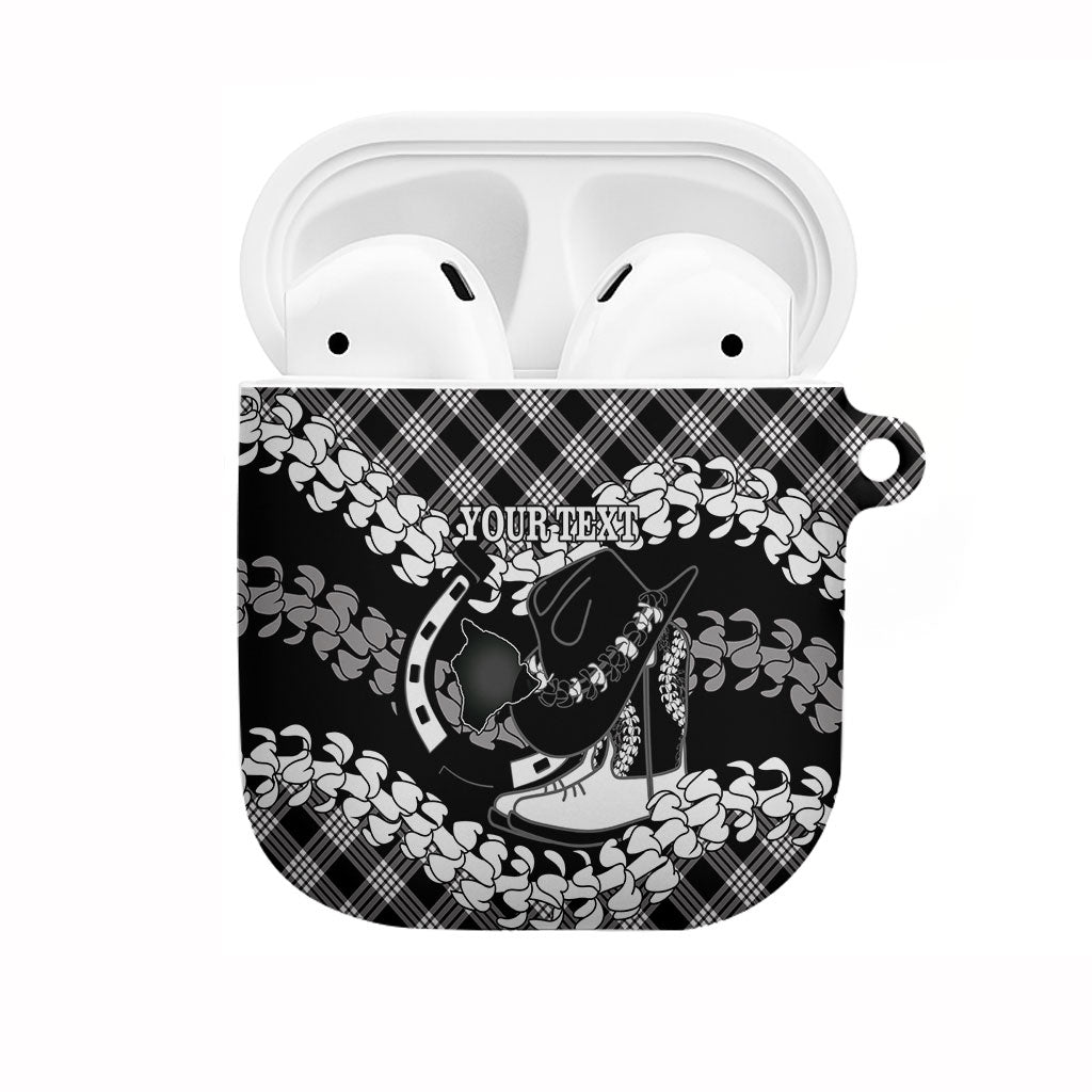 Eleele Hawaii Cowboy Palaka Motifs Personalised AirPods Case Paniolo Festival Puakenikeni Lei LT14 Black - Polynesian Pride