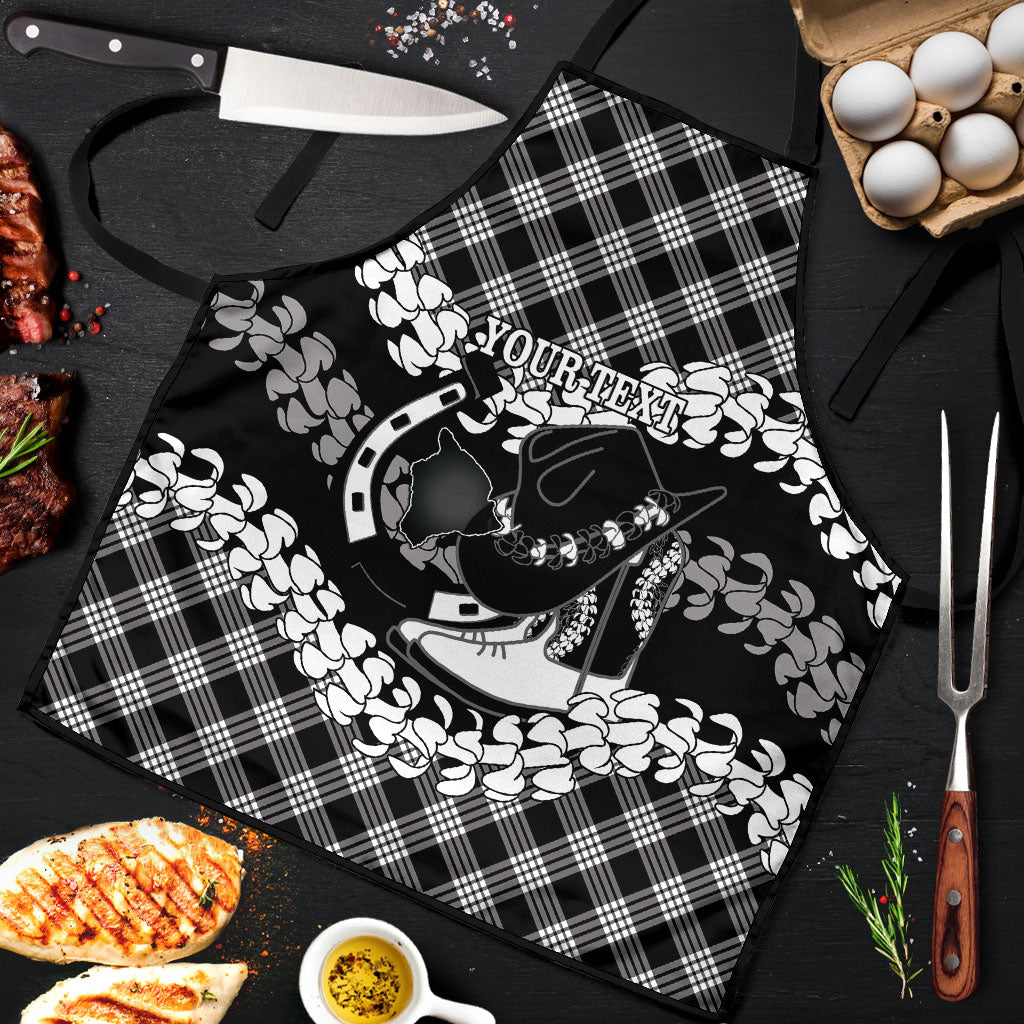 Eleele Hawaii Cowboy Palaka Motifs Personalised Apron Paniolo Festival Puakenikeni Lei LT14 Black - Polynesian Pride