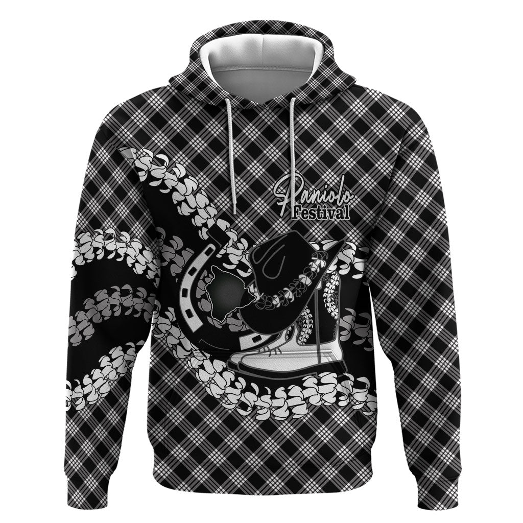 Eleele Hawaii Cowboy Palaka Motifs Personalised Hoodie Paniolo Festival Puakenikeni Lei LT14 Pullover Hoodie Black - Polynesian Pride