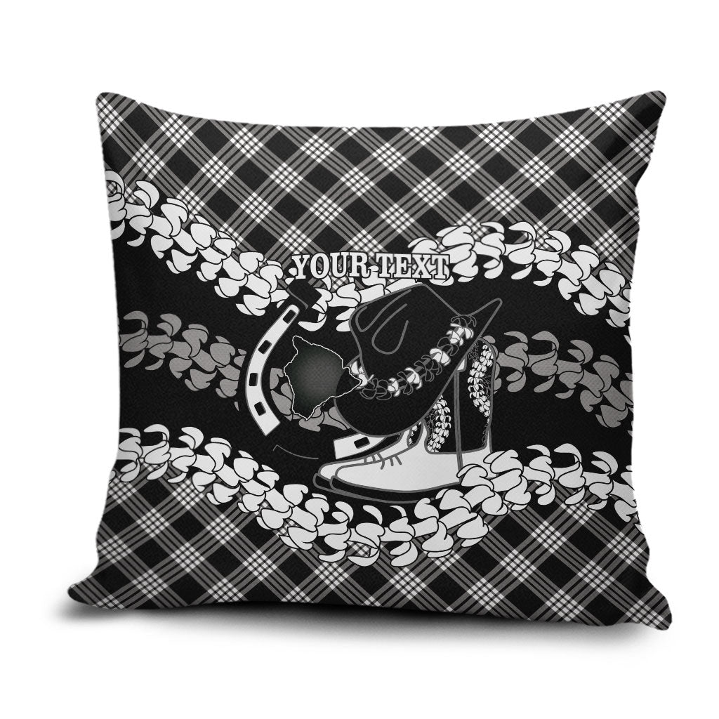 Eleele Hawaii Cowboy Palaka Motifs Personalised Pillow Cover Paniolo Festival Puakenikeni Lei LT14 Black - Polynesian Pride