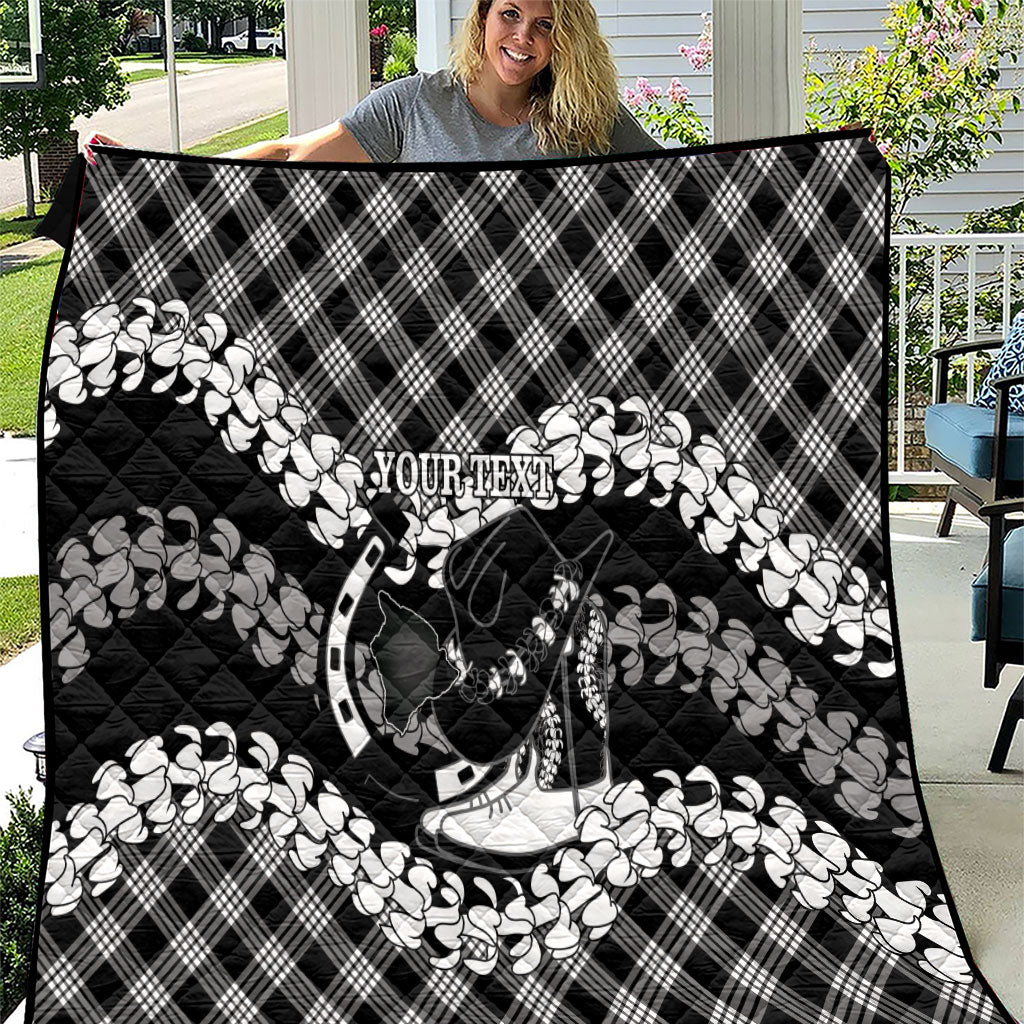 Eleele Hawaii Cowboy Palaka Motifs Personalised Quilt Paniolo Festival Puakenikeni Lei LT14 Black - Polynesian Pride