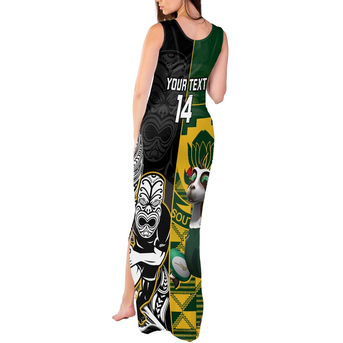 Custom South Africa And Aotearoa Rugby Tank Maxi Dress 2023 Springboks Kente Combine All Black Maori Fern LT14 - Polynesian Pride