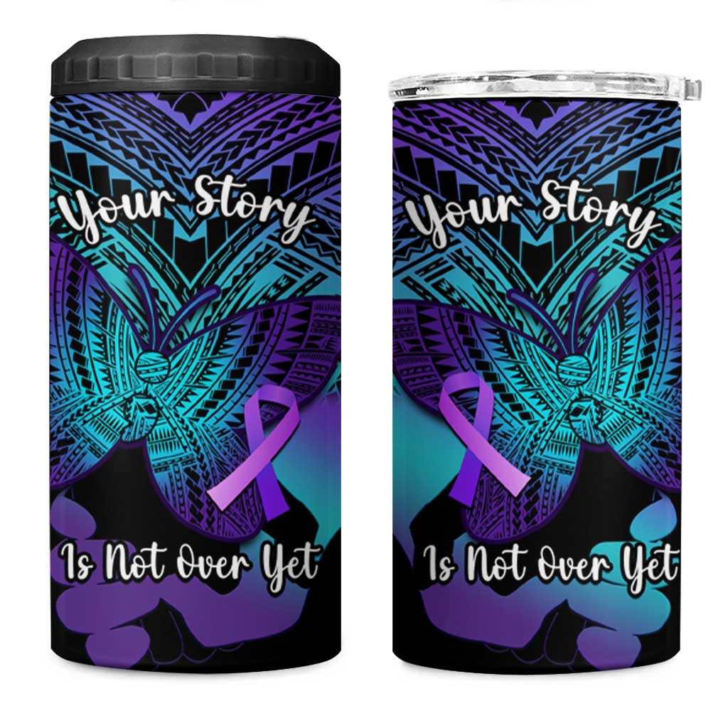 Suicide Awareness Your Story Is Not Over Yet 4 in 1 Can Cooler Tumbler Polynesian Butterfly Tattoo LT14 One Size: 16 oz Purple - Polynesian Pride