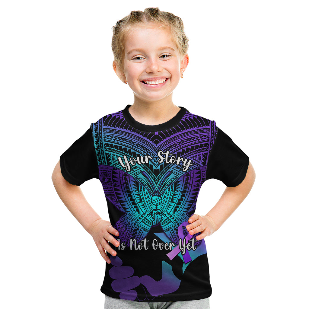 Suicide Awareness Your Story Is Not Over Yet Kid T Shirt Polynesian Butterfly Tattoo LT14 Purple - Polynesian Pride