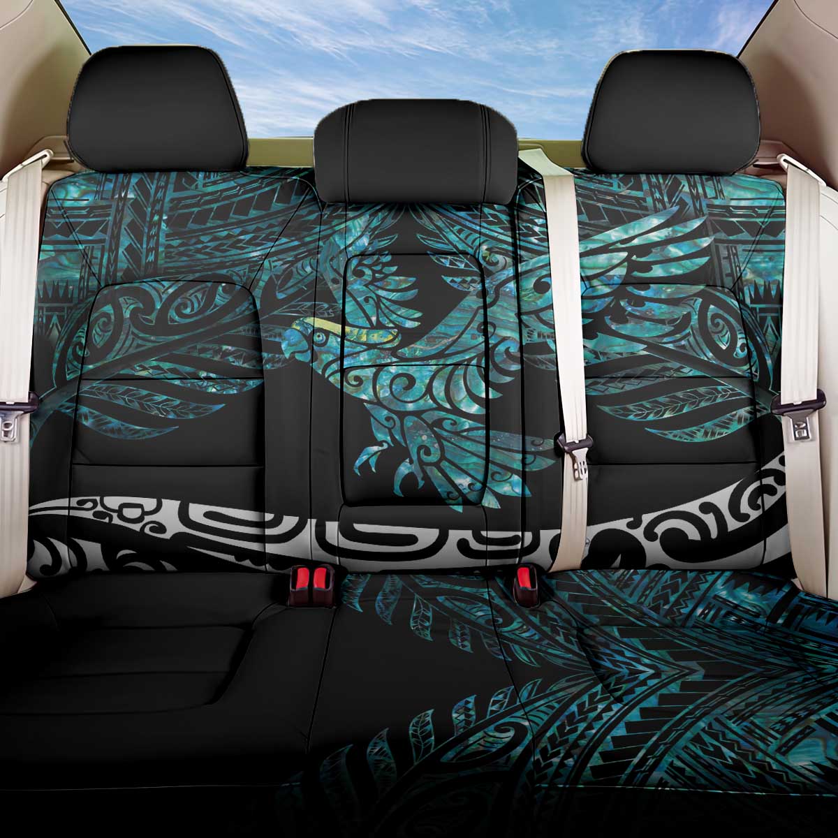 New Zealand Sulphur-crested Cockatoo Back Car Seat Cover Aotearoa Maori Mix Paua Shell LT14 One Size Turquoise - Polynesian Pride