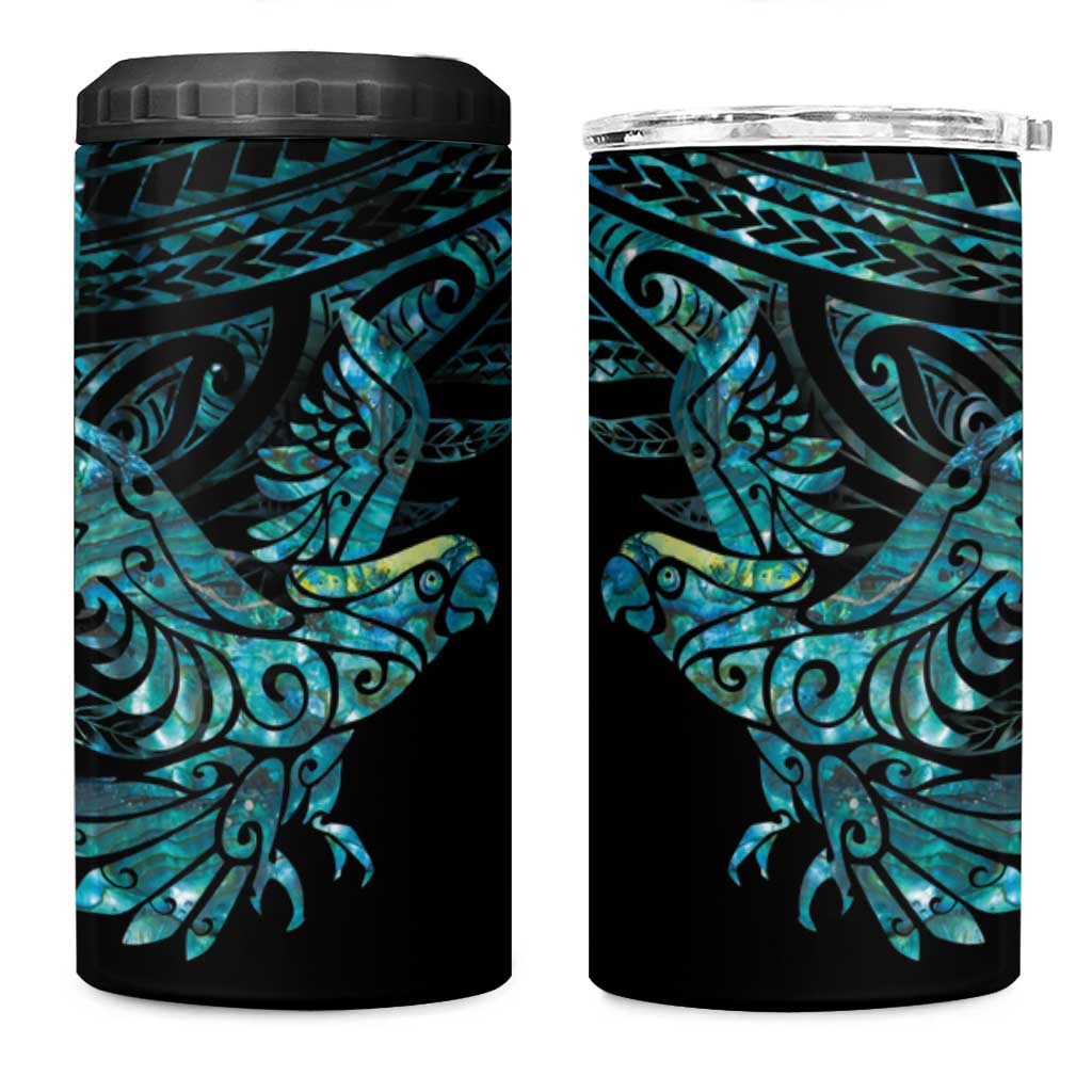 New Zealand Sulphur-crested Cockatoo 4 in 1 Can Cooler Tumbler Aotearoa Maori Mix Paua Shell LT14 One Size: 16 oz Turquoise - Polynesian Pride