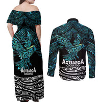 New Zealand Sulphur-crested Cockatoo Couples Matching Off Shoulder Maxi Dress and Long Sleeve Button Shirt Aotearoa Maori Mix Paua Shell LT14 - Polynesian Pride