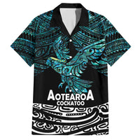 New Zealand Sulphur-crested Cockatoo Family Matching Long Sleeve Bodycon Dress and Hawaiian Shirt Aotearoa Maori Mix Paua Shell LT14 Dad's Shirt - Short Sleeve Turquoise - Polynesian Pride