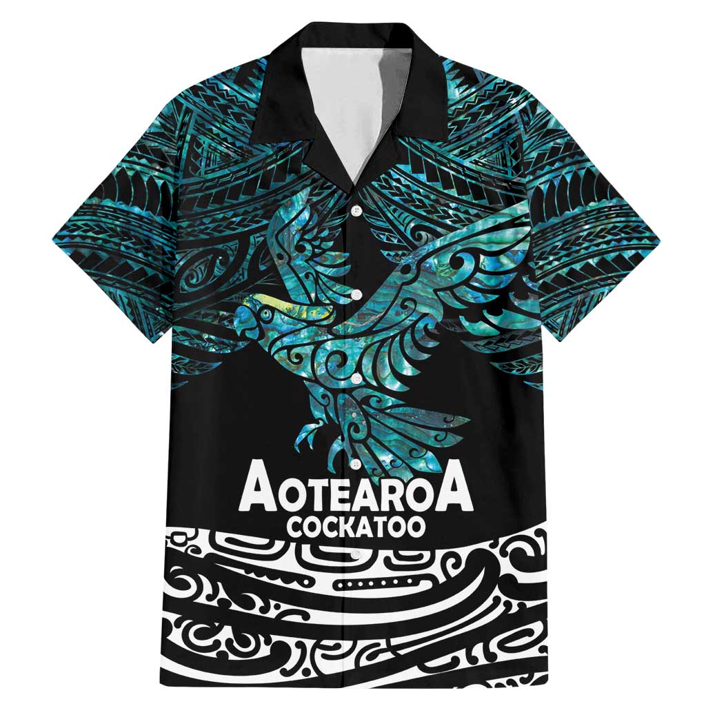 New Zealand Sulphur-crested Cockatoo Family Matching Mermaid Dress and Hawaiian Shirt Aotearoa Maori Mix Paua Shell LT14 Dad's Shirt - Short Sleeve Turquoise - Polynesian Pride