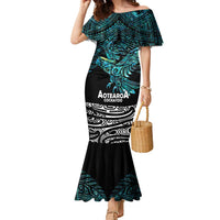 New Zealand Sulphur-crested Cockatoo Family Matching Mermaid Dress and Hawaiian Shirt Aotearoa Maori Mix Paua Shell LT14 Mom's Dress Turquoise - Polynesian Pride