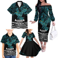 New Zealand Sulphur-crested Cockatoo Family Matching Off The Shoulder Long Sleeve Dress and Hawaiian Shirt Aotearoa Maori Mix Paua Shell LT14 - Polynesian Pride