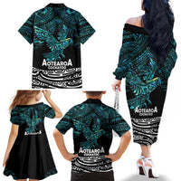 New Zealand Sulphur-crested Cockatoo Family Matching Off The Shoulder Long Sleeve Dress and Hawaiian Shirt Aotearoa Maori Mix Paua Shell LT14 - Polynesian Pride