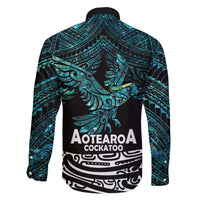 New Zealand Sulphur-crested Cockatoo Family Matching Off The Shoulder Long Sleeve Dress and Hawaiian Shirt Aotearoa Maori Mix Paua Shell LT14 - Polynesian Pride