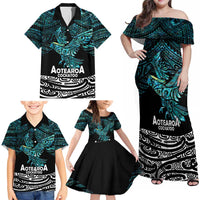 New Zealand Sulphur-crested Cockatoo Family Matching Off Shoulder Maxi Dress and Hawaiian Shirt Aotearoa Maori Mix Paua Shell LT14 - Polynesian Pride