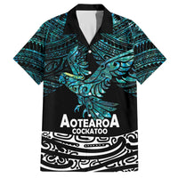 New Zealand Sulphur-crested Cockatoo Family Matching Off Shoulder Short Dress and Hawaiian Shirt Aotearoa Maori Mix Paua Shell LT14 Dad's Shirt - Short Sleeve Turquoise - Polynesian Pride