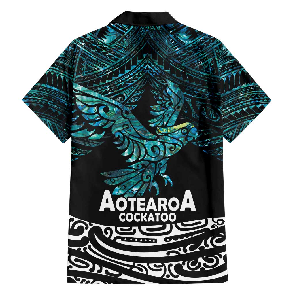 New Zealand Sulphur-crested Cockatoo Family Matching Short Sleeve Bodycon Dress and Hawaiian Shirt Aotearoa Maori Mix Paua Shell LT14 - Polynesian Pride