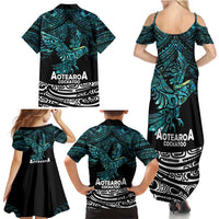New Zealand Sulphur-crested Cockatoo Family Matching Summer Maxi Dress and Hawaiian Shirt Aotearoa Maori Mix Paua Shell LT14 - Polynesian Pride