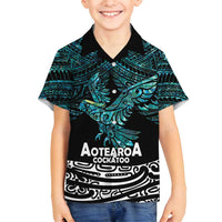 New Zealand Sulphur-crested Cockatoo Family Matching Summer Maxi Dress and Hawaiian Shirt Aotearoa Maori Mix Paua Shell LT14 Son's Shirt Turquoise - Polynesian Pride