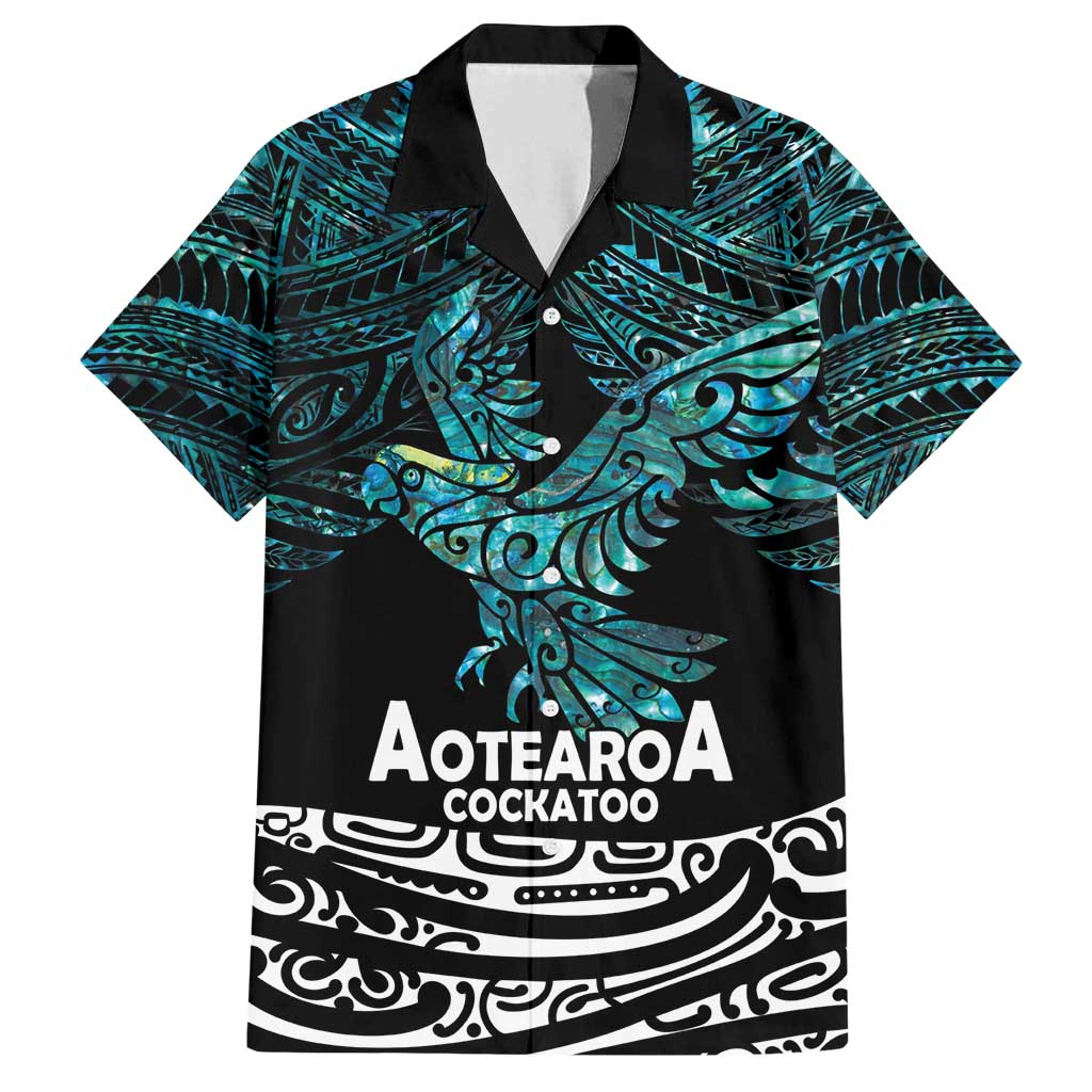 New Zealand Sulphur-crested Cockatoo Family Matching Tank Maxi Dress and Hawaiian Shirt Aotearoa Maori Mix Paua Shell LT14 Dad's Shirt - Short Sleeve Turquoise - Polynesian Pride