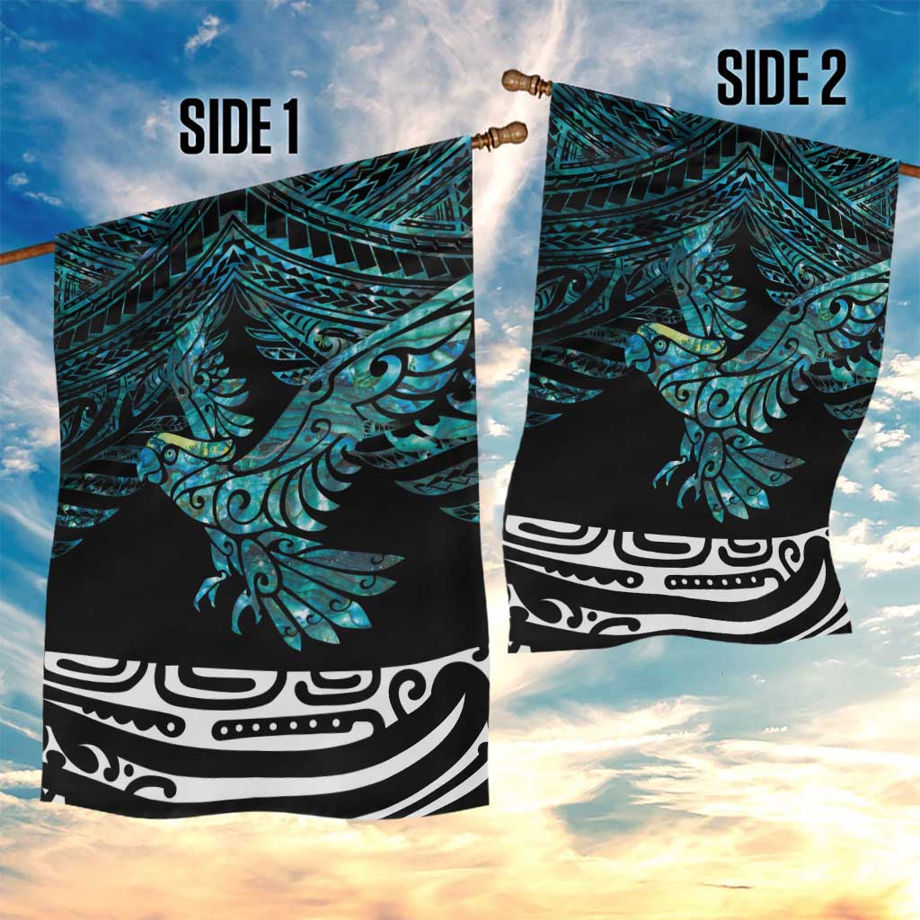 New Zealand Sulphur-crested Cockatoo Garden Flag Aotearoa Maori Mix Paua Shell LT14 - Polynesian Pride