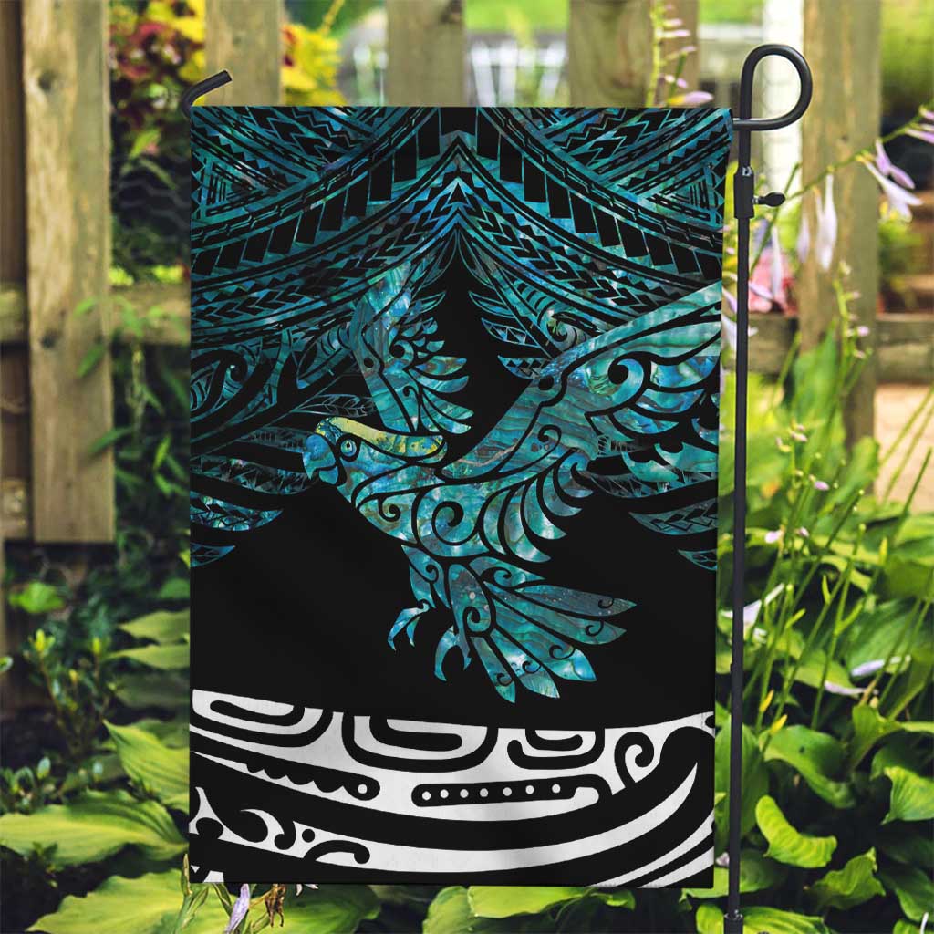 New Zealand Sulphur-crested Cockatoo Garden Flag Aotearoa Maori Mix Paua Shell LT14 Garden Flag Turquoise - Polynesian Pride