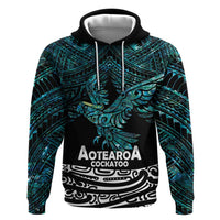 New Zealand Sulphur-crested Cockatoo Hoodie Aotearoa Maori Mix Paua Shell LT14 Pullover Hoodie Turquoise - Polynesian Pride