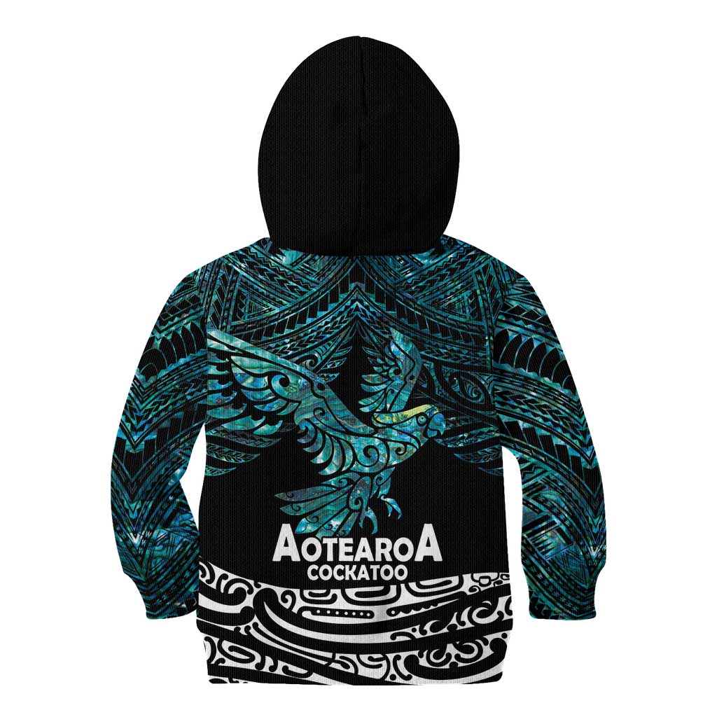 New Zealand Sulphur-crested Cockatoo Kid Hoodie Aotearoa Maori Mix Paua Shell LT14 - Polynesian Pride