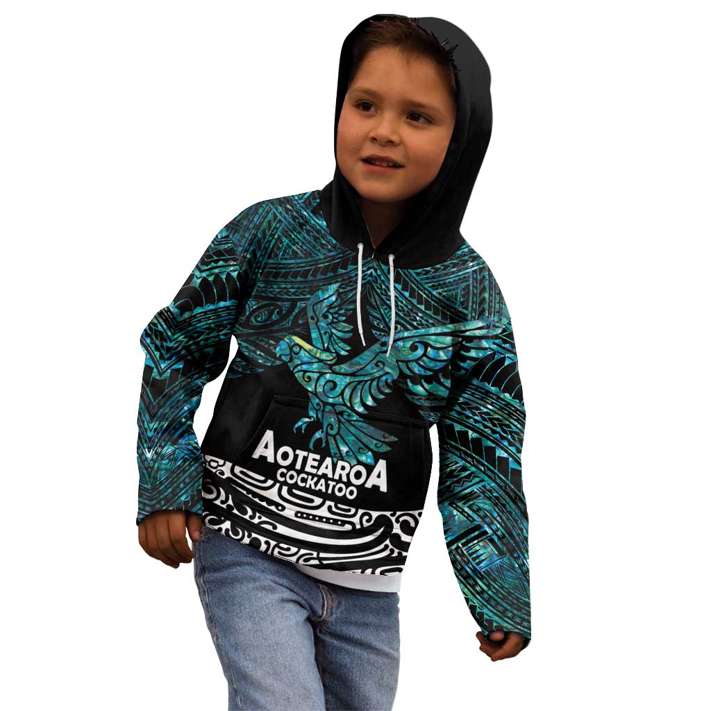 New Zealand Sulphur-crested Cockatoo Kid Hoodie Aotearoa Maori Mix Paua Shell LT14 - Polynesian Pride