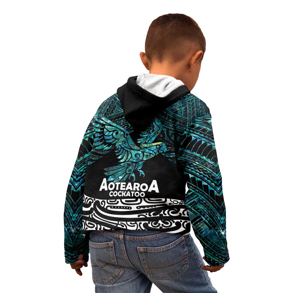 New Zealand Sulphur-crested Cockatoo Kid Hoodie Aotearoa Maori Mix Paua Shell LT14 - Polynesian Pride