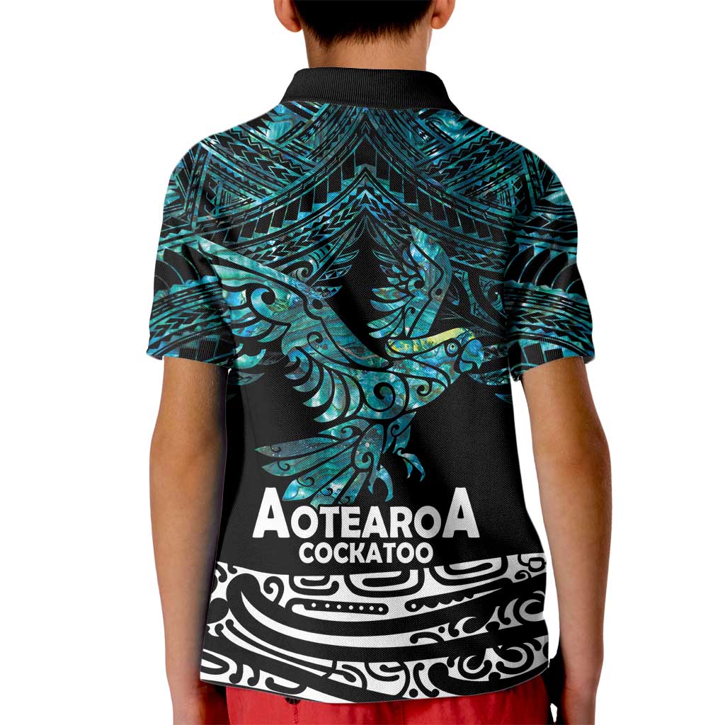 New Zealand Sulphur-crested Cockatoo Kid Polo Shirt Aotearoa Maori Mix Paua Shell LT14 - Polynesian Pride