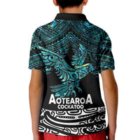 New Zealand Sulphur-crested Cockatoo Kid Polo Shirt Aotearoa Maori Mix Paua Shell LT14 - Polynesian Pride