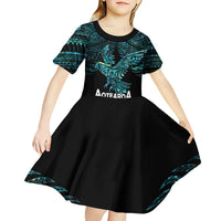 New Zealand Sulphur-crested Cockatoo Kid Short Sleeve Dress Aotearoa Maori Mix Paua Shell LT14 - Polynesian Pride