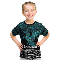 New Zealand Sulphur-crested Cockatoo Kid T Shirt Aotearoa Maori Mix Paua Shell LT14 Turquoise - Polynesian Pride