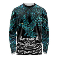 New Zealand Sulphur-crested Cockatoo Long Sleeve Shirt Aotearoa Maori Mix Paua Shell LT14 Unisex Turquoise - Polynesian Pride