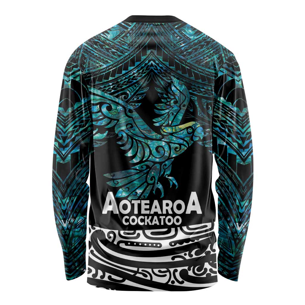 New Zealand Sulphur-crested Cockatoo Long Sleeve Shirt Aotearoa Maori Mix Paua Shell LT14 - Polynesian Pride