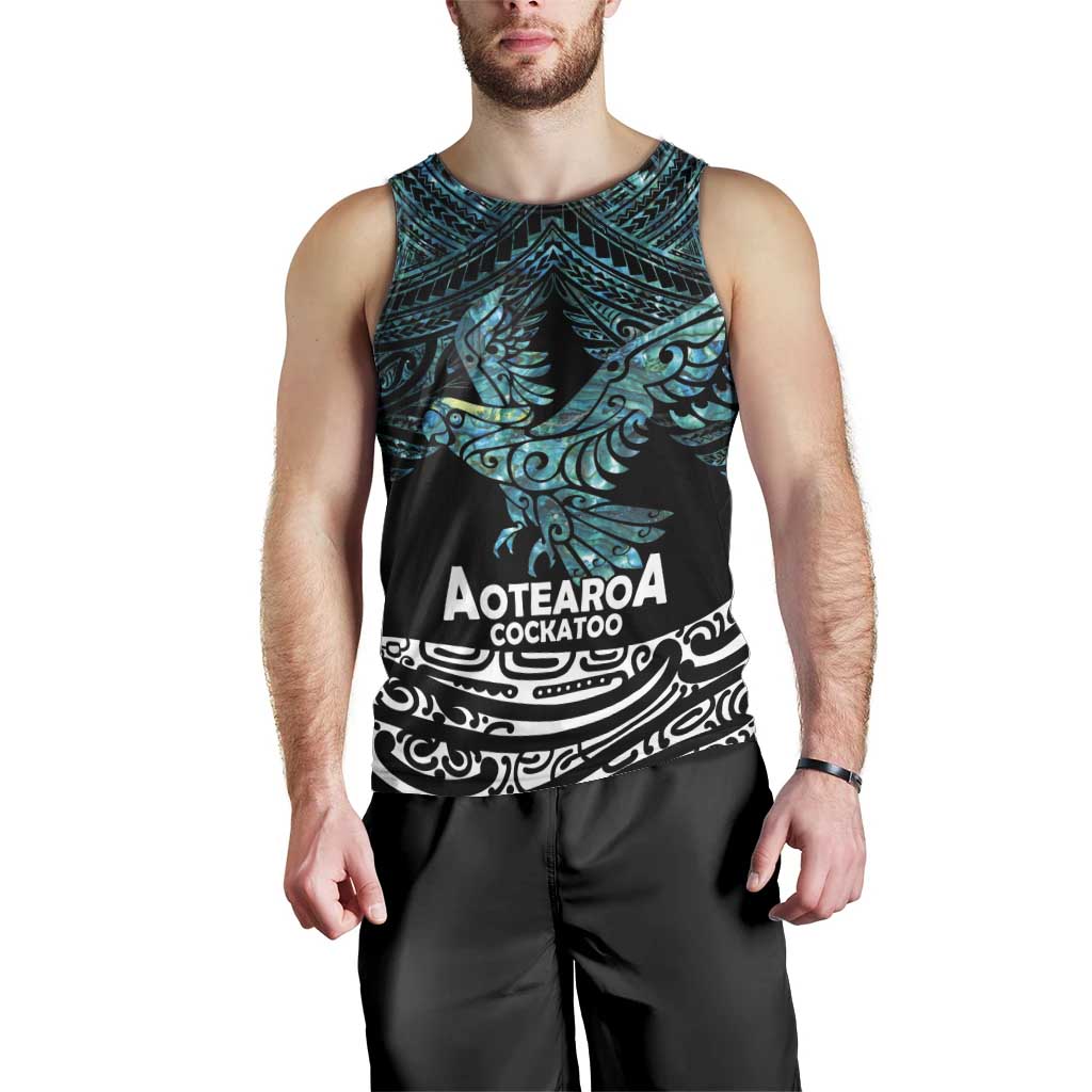 New Zealand Sulphur-crested Cockatoo Men Tank Top Aotearoa Maori Mix Paua Shell LT14 - Polynesian Pride