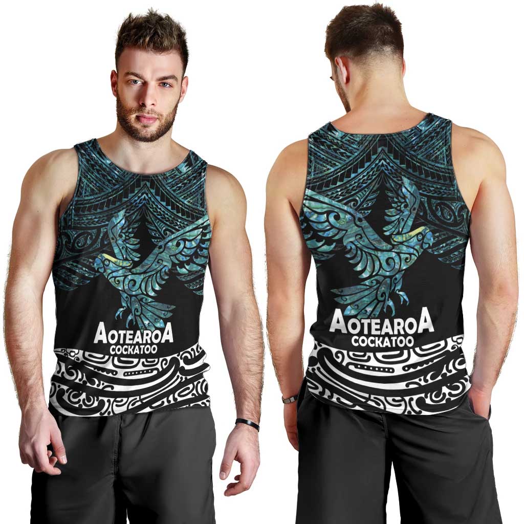 New Zealand Sulphur-crested Cockatoo Men Tank Top Aotearoa Maori Mix Paua Shell LT14 - Polynesian Pride
