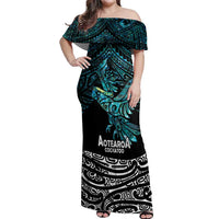 New Zealand Sulphur-crested Cockatoo Off Shoulder Maxi Dress Aotearoa Maori Mix Paua Shell LT14 Women Turquoise - Polynesian Pride