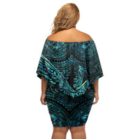 New Zealand Sulphur-crested Cockatoo Off Shoulder Short Dress Aotearoa Maori Mix Paua Shell LT14 - Polynesian Pride