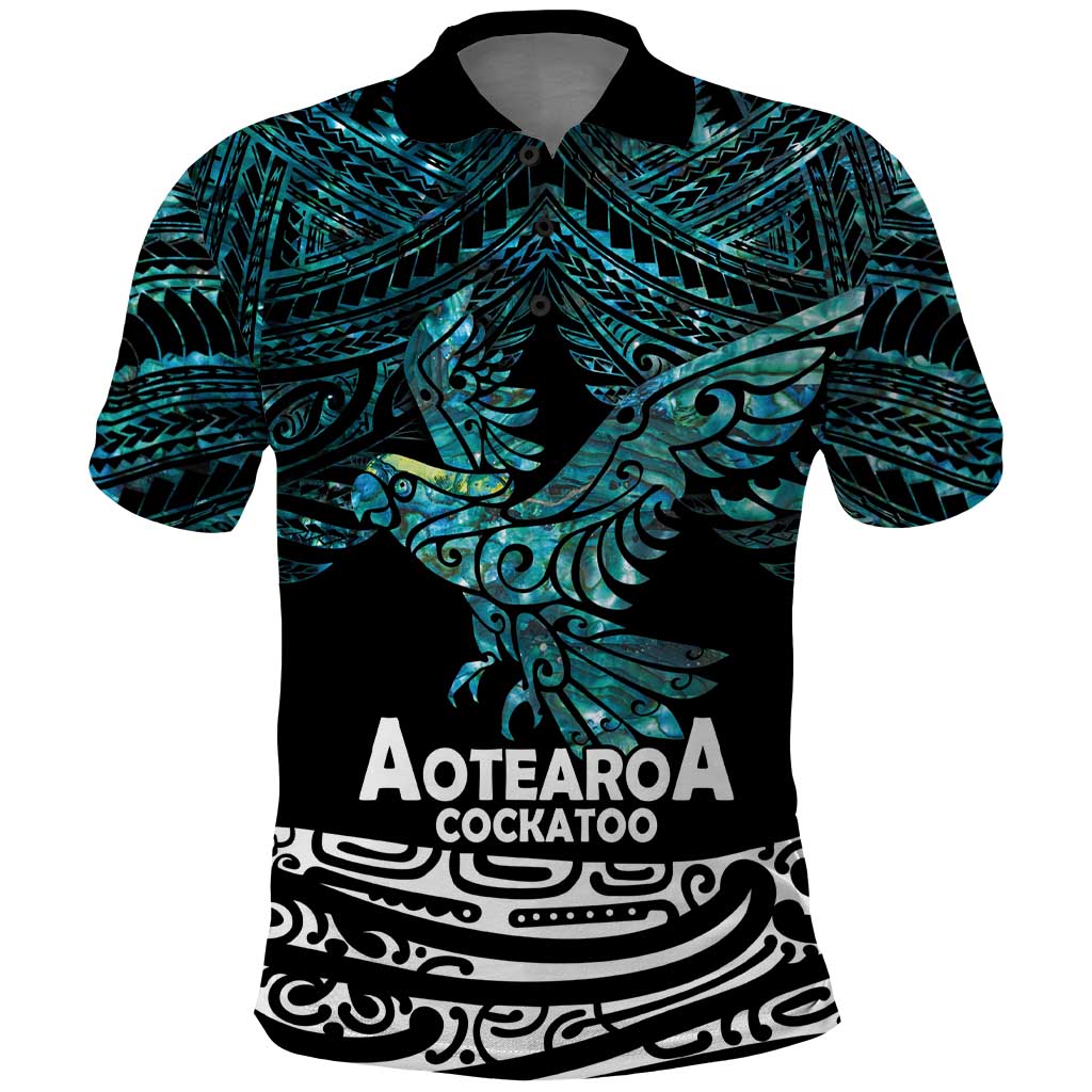 New Zealand Sulphur-crested Cockatoo Polo Shirt Aotearoa Maori Mix Paua Shell LT14 Turquoise - Polynesian Pride