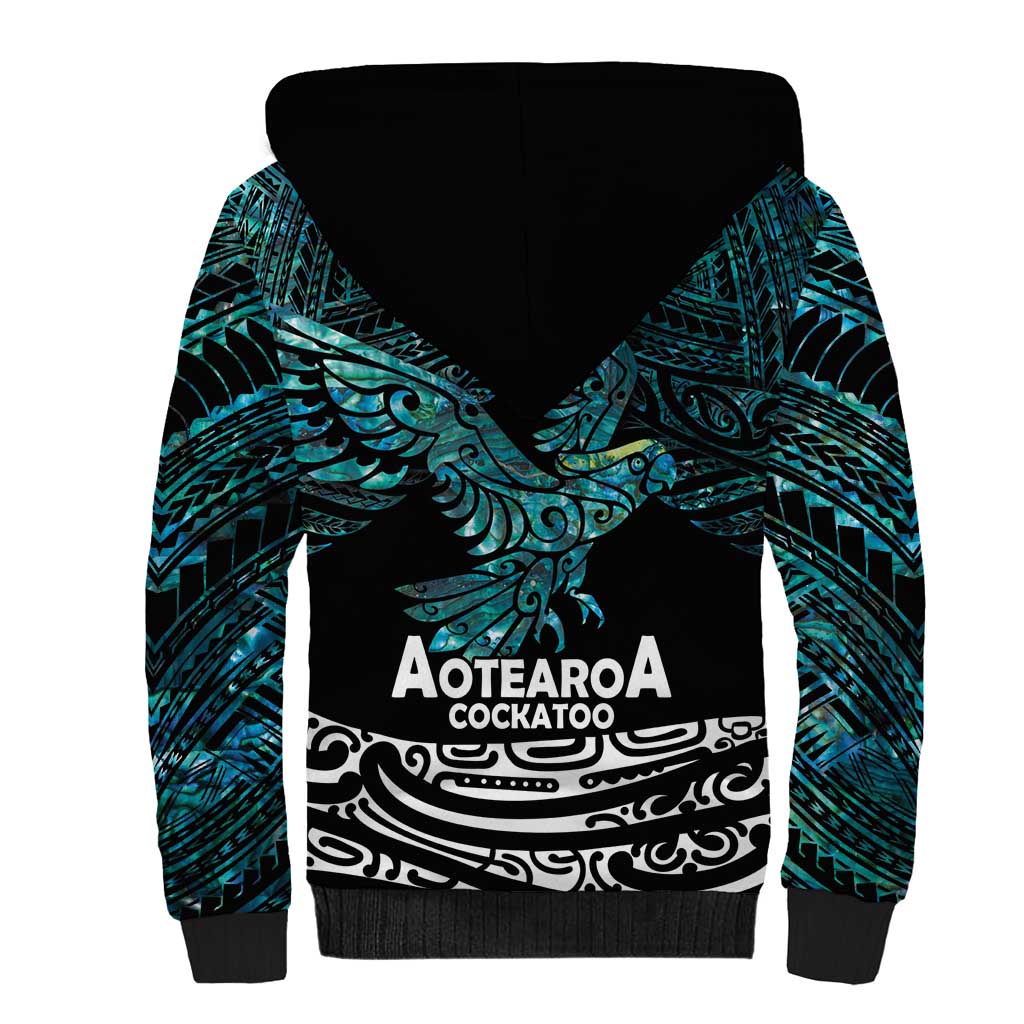 New Zealand Sulphur-crested Cockatoo Sherpa Hoodie Aotearoa Maori Mix Paua Shell LT14 - Polynesian Pride