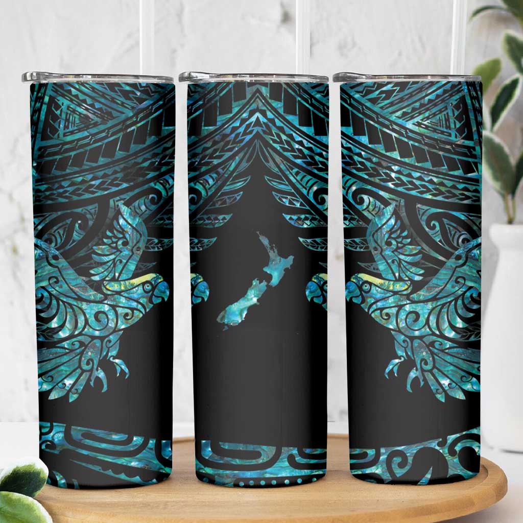 New Zealand Sulphur-crested Cockatoo Skinny Tumbler Aotearoa Maori Mix Paua Shell LT14 - Polynesian Pride