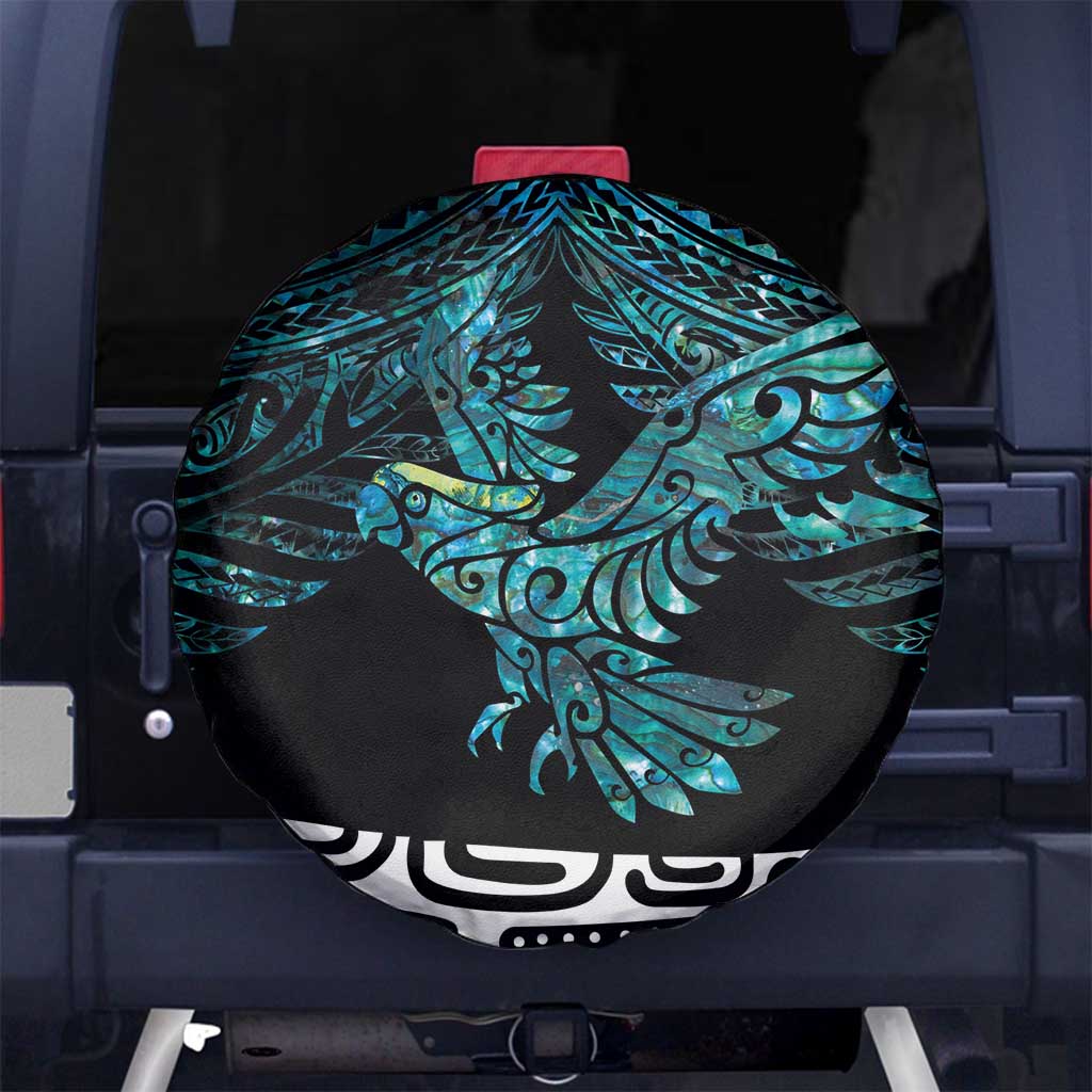 New Zealand Sulphur-crested Cockatoo Spare Tire Cover Aotearoa Maori Mix Paua Shell LT14 - Polynesian Pride