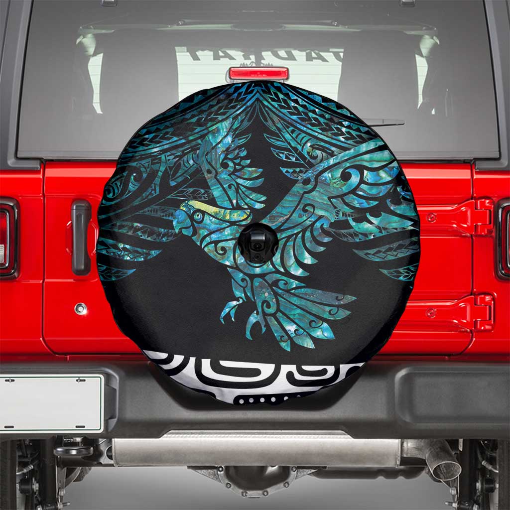 New Zealand Sulphur-crested Cockatoo Spare Tire Cover Aotearoa Maori Mix Paua Shell LT14 - Polynesian Pride
