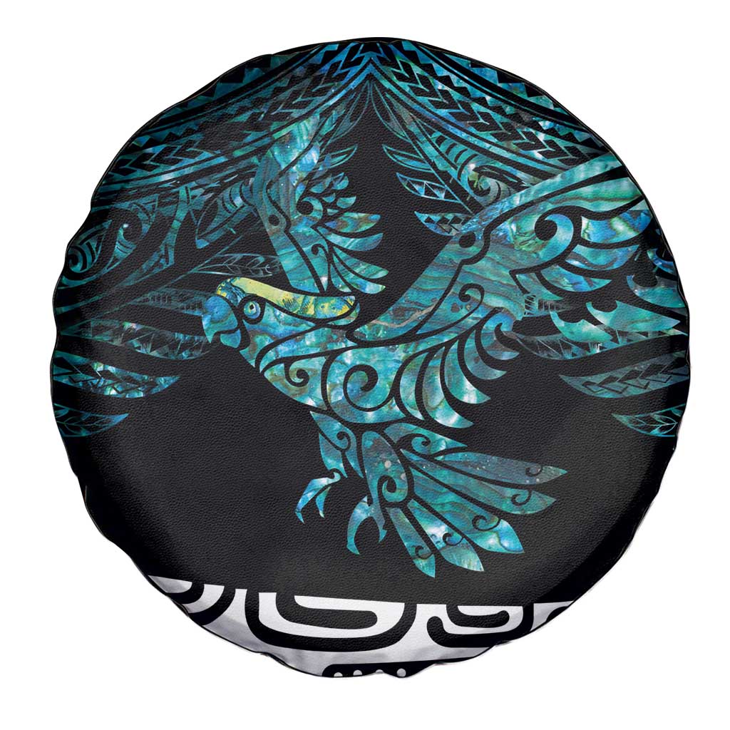 New Zealand Sulphur-crested Cockatoo Spare Tire Cover Aotearoa Maori Mix Paua Shell LT14 - Polynesian Pride